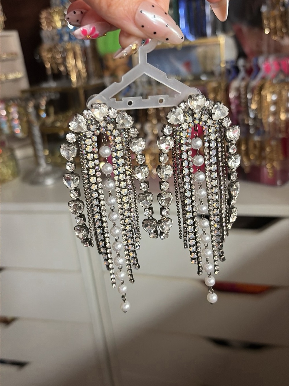Feed Me Gems HCBH Lovely Jumbo Crystal Pearl Rainbow Gunmetal Earrings